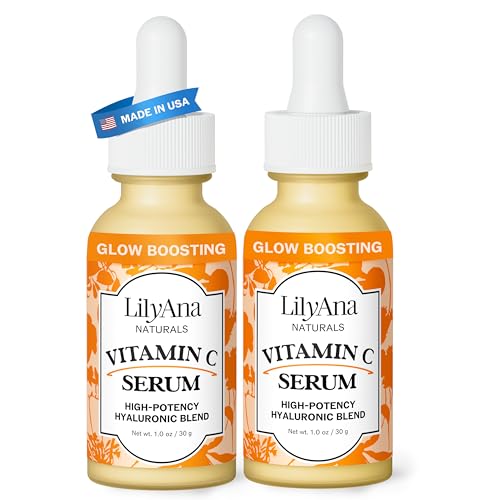 LilyAna Naturals Vitamin C Serum for Face - with Hyaluronic Acid and Vitamin E, Anti Aging Serum, Reduces Age Spots and Sun Damage, Promotes Collagen and Elastin (Double Pack)