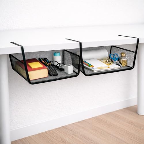 MENZZA® -Pack 2 unidades Cestas organizadoras de Almacenaje para Cocina - Estante Organizador De Cocina Colgante de malla de alambre - Cestas de Cocina - Accesorios de cocina (negro)