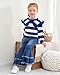 SODLON 4T Girls Clothes 5T Girl Outfits Winter Peter Pan Collar Dark Blue Stripe Sweatshirt Bell Bottom Denim Pants Kids Fall Spring Toddler Jeans Clothing Fashion Little Girl Size 4 5 Year