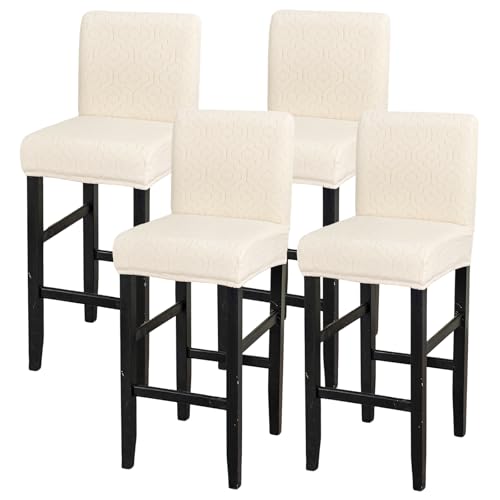 Image of FUANGUI Bar Stool Covers Set of 4, Stretch Bar Stool Seat Covers | Washable Removable Bar Chair Covers with Backs Slipcovers, Bar Chair Covers Square for Kitchen Dining Room Cafe