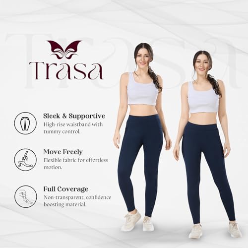 Image of TRASA Active Yoga Pants for Womens Gym High Waist with 3 Pockets, Tummy Control, Workout Pants 4 Way Stretch Yoga Leggings, Sizes - M,L,XL,2XL,3XL