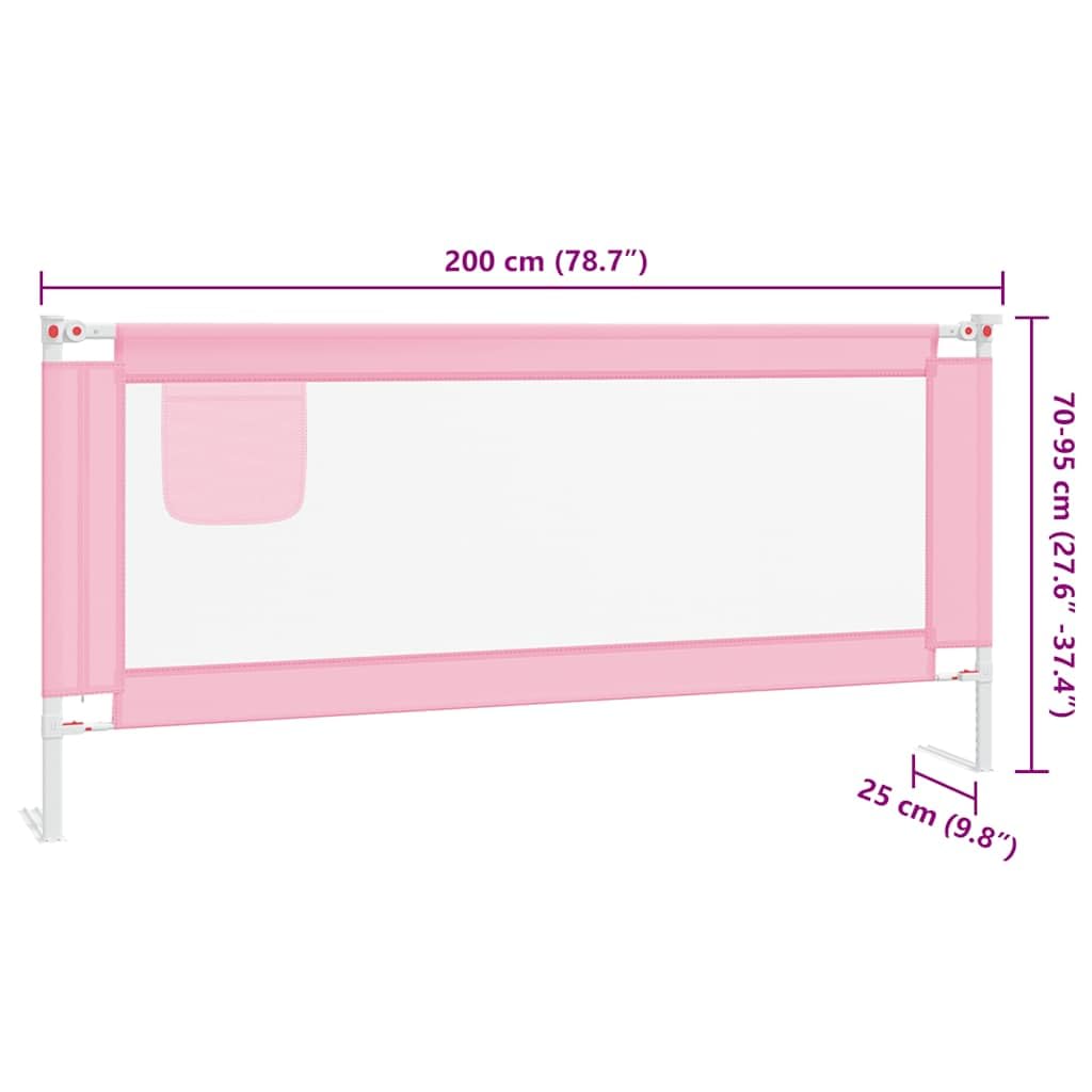 Barrera protectora para cama infantil, color rosa, 200 x 25 cm, tela con altura ajustable, protección anticaída para cuna, barrera de cama para seguridad del bebé en el dormitorio y la