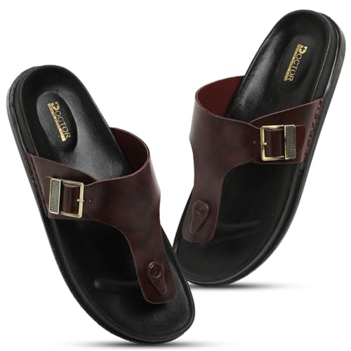 Image of DOCTOR HEALTH SUPER SOFT Men's Stylish Cushioned Slippers | Breathable, Skid Resistant, Adjustable Strap | PU Double Density Anti-Slip Casual Footwear for Everyday Comfort