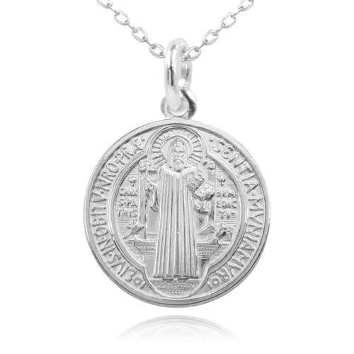 Medalla San Benito plata de ley 925 en cadena plata mujer - Amuletos de la suerte y proteccion - Ideal para regalar se envía en una cajita Hand Made
