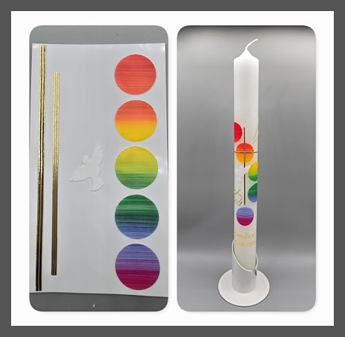 Silkes-Kerzenladen komplettes BASTEL-SET für Kommunionkerzen und Taufkerzen Motiv + Beschriftung (Blockschrift) ! MS 19b