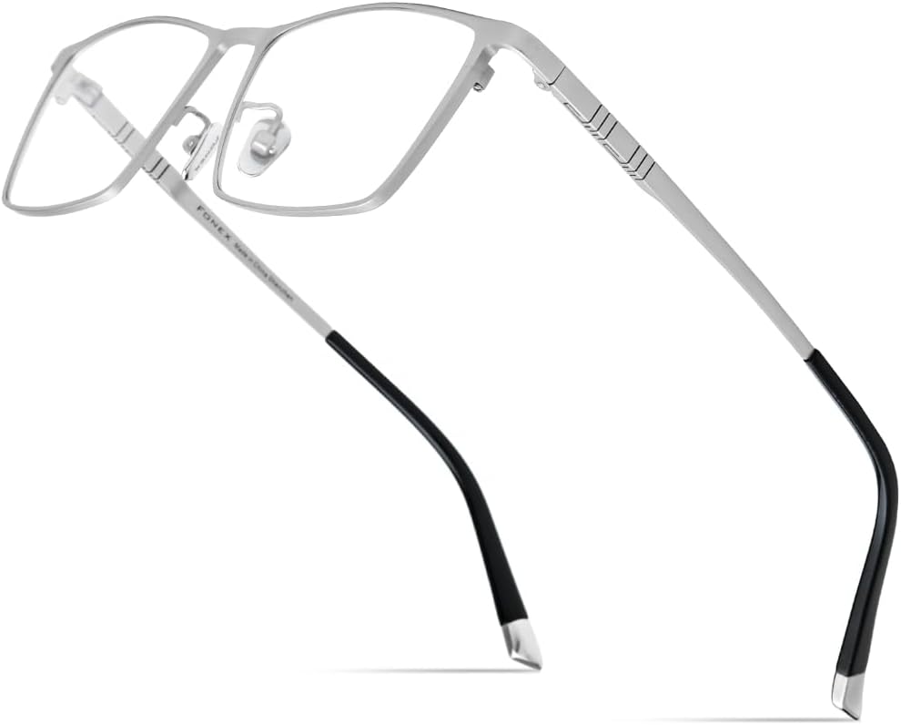 FONEX Titanium Glasses Frame for Men,Square Eyewear Full Optical Eyeglasses F85641