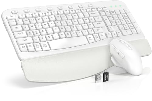 SABLUTE Wireless Keyboard and Mouse Combo, Ergonomic Wave Keys, Cushioned