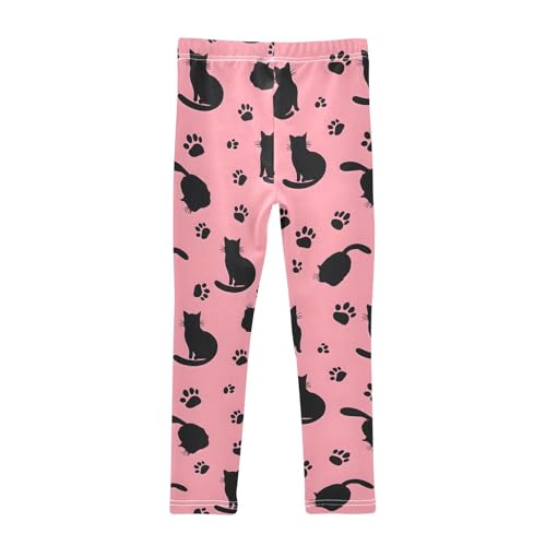 Black Cat Footprint Pink Girls Leggings Ultra Soft Compression Yoga Gym Pants for Kids 4-10T2