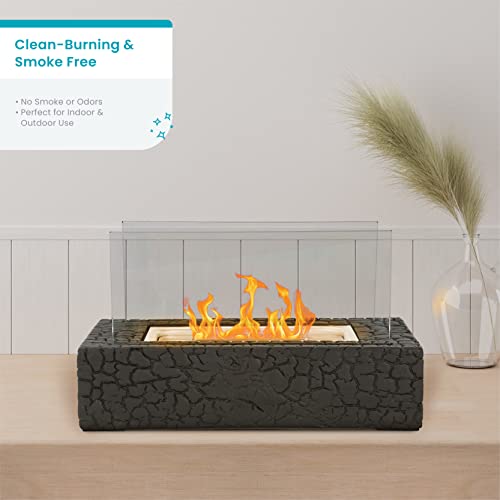Home Zone Living Concrete Portable Tabletop Rectangle 13” Mini Fire Pit Bowl W/Wick, Indoor, Outdoor Use, Patio, Deck, Balcony Safe, Ethanol Alcohol, Smokeless, Long Burning, Fireplace, Soot Free #TOP1