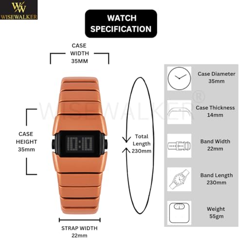 Image of WiseWalker Unisex GenZ Luxury Style Digital Gold Watch Unique Band with LED Display Digital Watch | Retro Digital LED Watch Black Display Screen Modern Fashion Timepiece | Wristwatch For Men and Women