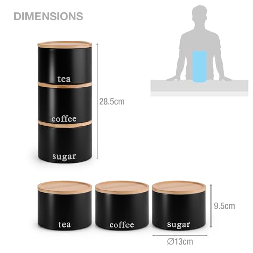 EHC Tea, Coffee, Sugar, Canister Set, Set of 3 Stackable Airtight Food Storage Easy to Open Storage Cansiters Jars Tin, Black - Cosy Home Interiors EHC Tea, Coffee, Sugar, Canister Set, Set of 3 Stackable Airtight Food Storage Easy to Open Storage Cansiters Jars Tin, Black - Image 8