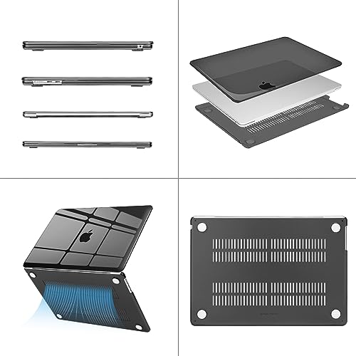 Image of MOSISO Compatible with MacBook Air 15 inch Case M4 M3 M2 2025 2024 2023 Release A3241 A3114 A2941 with Touch ID, Plastic Hard Shell Case&Keyboard Cover&Screen Protector&Storage Bag, Smoke Black