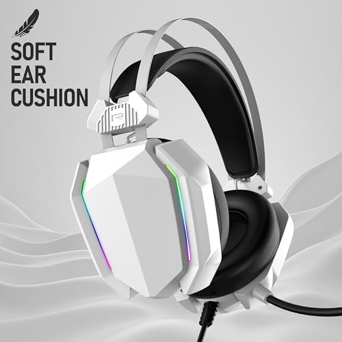 Image of TAG Gamerz Titan RGB White Over-Ear Gaming Wired Headphone | Soft Ear Cups | 50mm Neodymium Driver | 3.5mm Audio | 2m Cable | Flexible Mic for Calling | Suspension Headband | 3.5mm + USB Connector