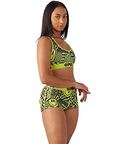 Psd Women's Neon Smiles Boy Shorts, Yellow, M #TOP2