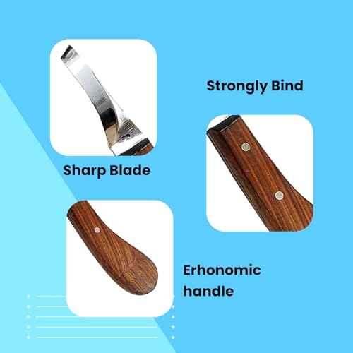 Image of Hoof Knife Single Sided Edge Curved Blade - Stainless Steel Curved Blade Farrier Tool with Wooden Handle, Multipurpose Hoof Trimming Knife for Livestock, 3-Inch Blade, 8.5-Inch Overall