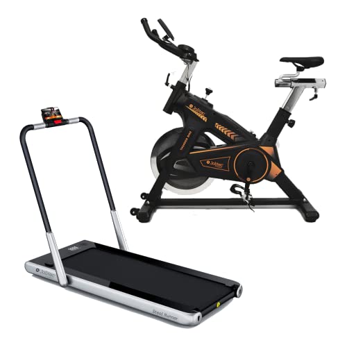 JOLITEC - Pack - Bicicleta Spinning Thunder Bike Pantalla LCD con función scan, Volante de inercia de 20 kg + Cinta de Correr Steel Runner, Velocidad Regulable 1 a 12 km/h, Plegable Cover