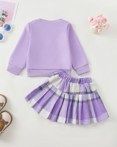 Kucnuzki Baby Girl Clothes Toddler Girl Fall Outfits Kids Winter Cute Long Sleeve T Shirt Top Plaid Mini Skirt Dress Set4