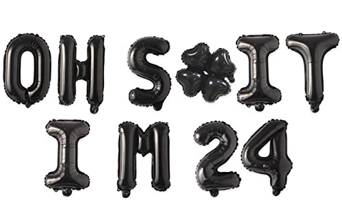 Image of Oh I'm 24! Latex Balloons 16 Inch Black Hallo Twenty Four Cheers to 24 Years Old Theme Decor for Man Woman Happy 24th Birthday Party Photo Studio Prop Flag Decorations Favors Supplies