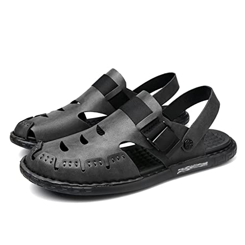 Casual Breathable Soft Men Sandals Leather Men's Flip Flops Man Casual Shoes Home Slippers(D,8)