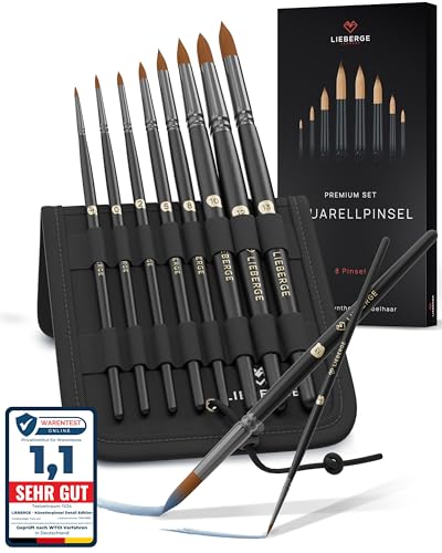 LIEBERGE Premium Aquarellpinsel – 8 Pinsel aus hochwertigem...