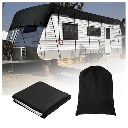HFKJway Camper Cover - Waterproof 210D Oxford Cloth - Wind, Rain and Snow Proof - Rv Sunlight Cover - Rv Roof Only, Black - 10m3m