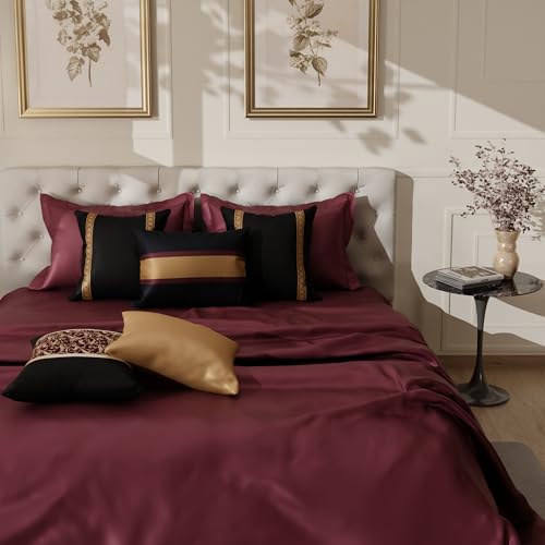 Image of Stoa Paris Cushion Covers for Home, Digital Printed Pillow Covers Set of 5, Throw Cushion Covers for Bed, Sofa, Home Decor - Eternal Glow, Midnight Black, Velvet Wine