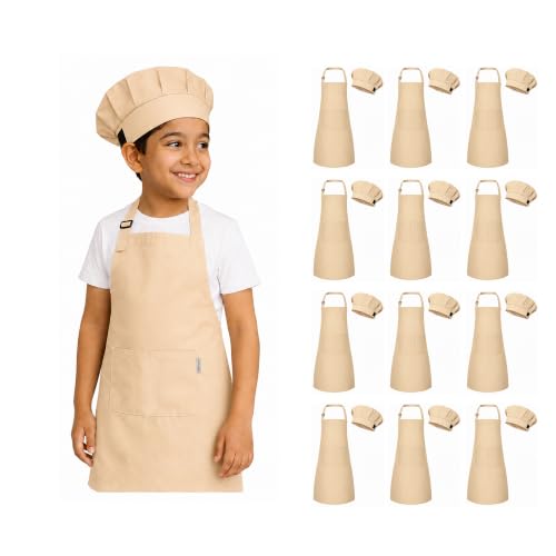 Image of uniformer Kids Apron with Chef Cap for Cooking, Baking, Painting Art & Crafts | Adjustable Child Apron with 2 Pockets | Great for Kitchen, School