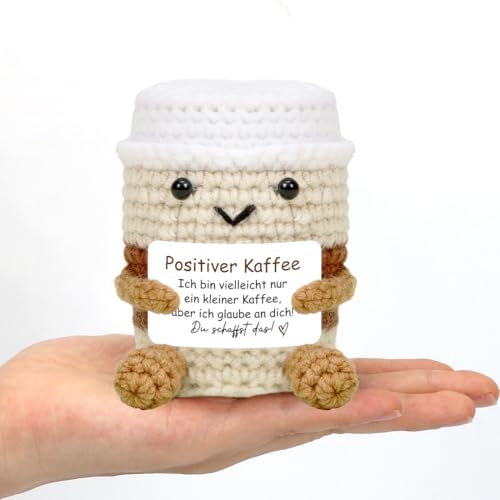 HUKUMA Pocket Hug Kaffee, Positive Geschenke Kaffee Kuscheltier, Gehäkeltes Emotional Support Geschenk, Gehäkelte Glücksbringer, Geschenk für Geburtstag Weihnachten Neujahr