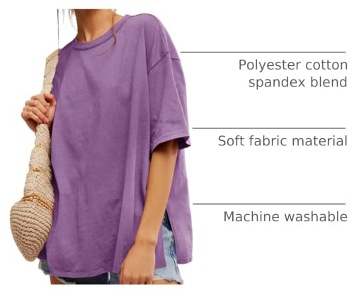 Image of Tankaneo Womens Oversized Tshirts Summer Casual Short Sleeve Crew Neck T Shirt Loose Fit Side Slit Tee Tops