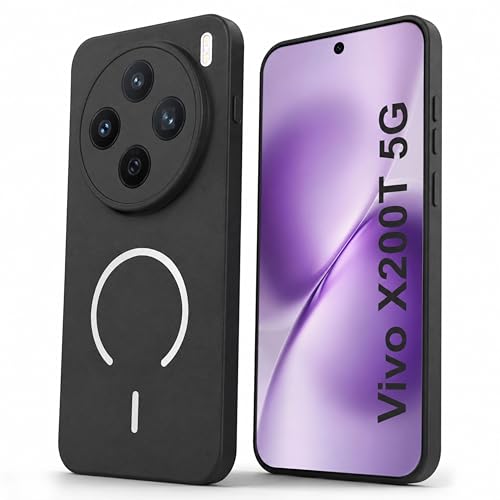 Image of SBMS Silicone Back Cover Case for Vivo X200T 5G | Soft Micro-Fibre Lining Inside | Magsafe Print On Back Side Camera Protection Bump | Shockproof Case for Vivo X200T 5G (Black)