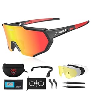 X-TIGER Gafas de Ciclismo con 5 Lentes Intercambiables, Adecuadas Para el Ciclismo, el Gol