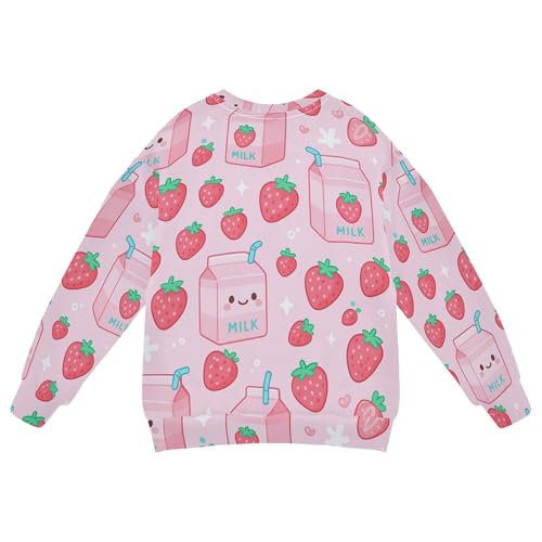 JUNZAN Strawberry Milk Cartoon Pink Big Girls Sweatshirts Hoodies Crewneck Hoodie for Boys Athletic 4T2
