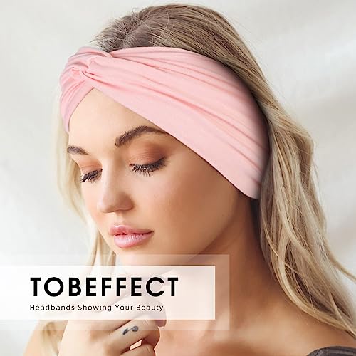 Image of Tobeffect Wide Headbands for Women, 7'' Extra Large Turban Headband Boho Cloth Hairband Colorful Hair Twisted Knot Accessories, 6 Pack