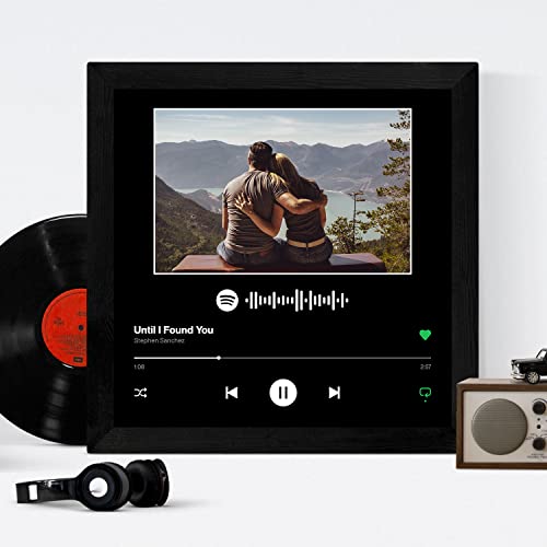 Image of Ritwika's Personalized Desk Photo Frame With Customizable Spotify Song And Photo Of Your Choice | Plaque For Your Loved Ones (Black Background - Table Spotify 9.5 X 9.5 Inch), Tabletop
