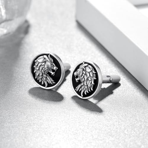 Cuff Links Mens 925 Sterling Silver Lion Cufflinks for Men Tuxedo Cuff Links Business Wedding Father's Day Jewelry Gifts for Men Father Husband2