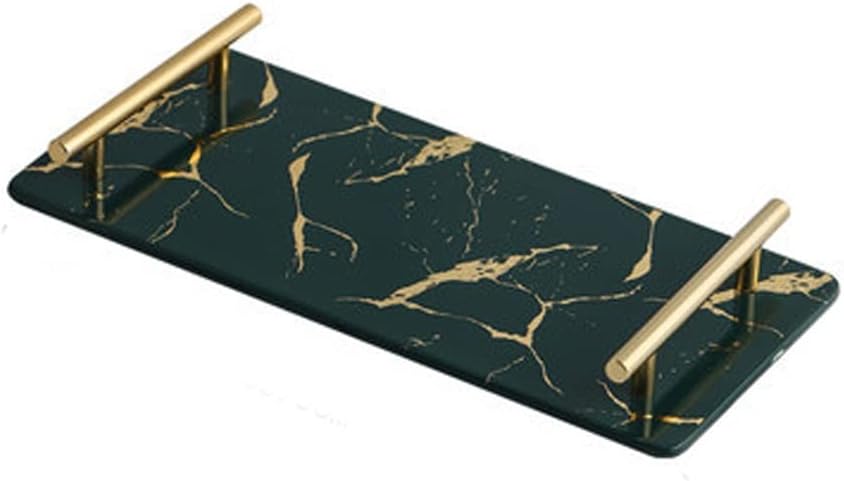 Golden Marble Texture Trays Decorative Glazed Ceramics Plates Skiare Jewellery Storage Plate Dressing Table Bathroom Tray (Color : D, Size : 35.5 * 16cm) (D 30 * 21cm)