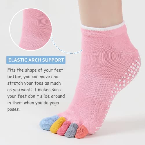 CaiDieNu Yoga Socks for Women, Non Slip Full Toe Socks with Grips for Pilates Barre Dance Ballet Hospital, 3 Pairs3
