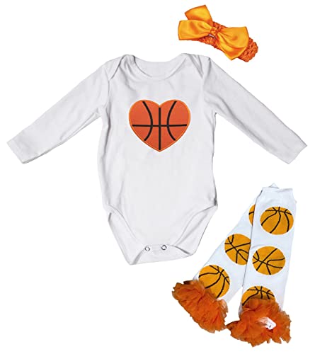Image of Petitebella Basketball Heart L/s Baby Bodysuit Leg Warmer Nb-18m