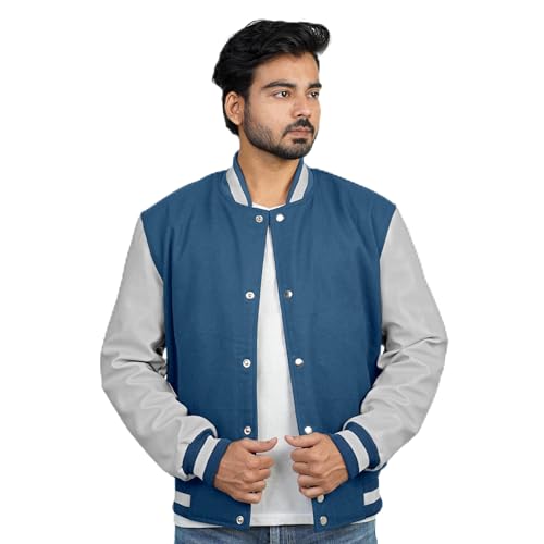 Image of Men's Fashion Varsity Jacket Causal Slim Fit Wool Letterman Baseball Bomber Jackets