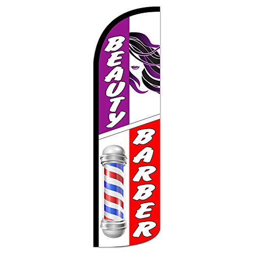 Beauty & Barber Windless Feather Flag, FLAG ONLY No Hardware (11.5' Tall x 3' Wide) Printed in the USA