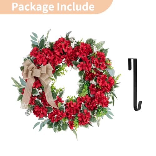 NUPTIO Geranium Wreath for Front Door: 24 Inch Summer Red Wreaths with Greenery Bow Hanger - Outdoor Realistic Artificial Silk Flower Spring Decor for Wall Window Porch Farmhouse Christmas by NUPTIO - Image 8