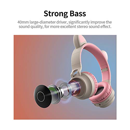 lifcasual Fone de ouvido cat LED sem fio RGB Luzes de 3 cores com cancelamento de ruído BT 5.0 Fone