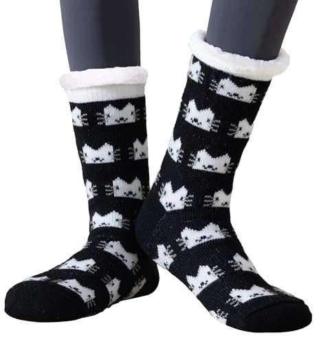 Slipper Socks For Women With Grippers Winter Warm Fleece Lined Thermal Fuzzy Socks Christmas Non Slip Home Socks