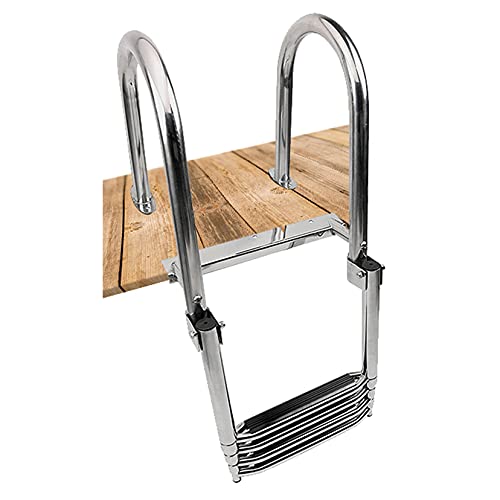 Escalera telescópica para barco pontón, escalera de entrada trasera plegable de acero inoxidable con escalones anchos y barandilla de mano para uso marino
