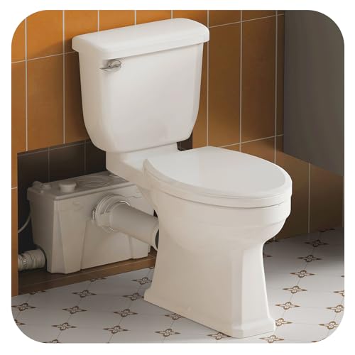Macerating Toilet System, Two-piece Vintage Upflush Toilet with 4 Inlets Grinder Pump for Household Sewage Wastewater Disposal, Copper Motor, Quiet Operation, Extension Pipe Included, Less Consumption