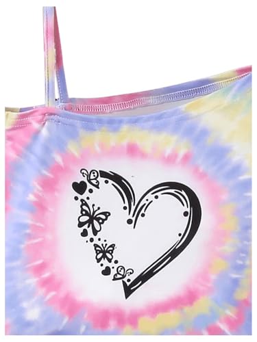 WDIRARA Girl's Tie Dye Heart Graphic T Shirt Asymmetrical Short Sleeve Shirts Tee Crop Tops3
