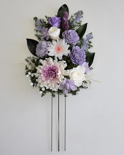 仏花 プリザーブドフラワー お花のみ花器無し ホワイトパープル/大 全長34cm 菊 バラ お供え 仏壇 対制作可 愛彩祭