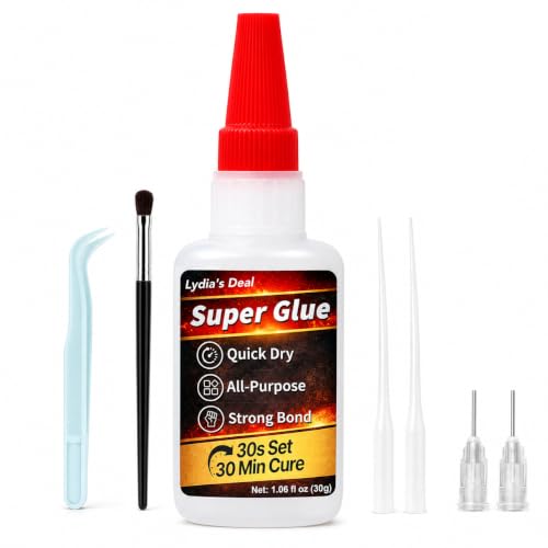 Super Glue Liquid, 30g(1.06 oz) All Purpose CA Glue, with Anti-Clog Cap Precision Tip and Extension Dropper Tweezers, Fast-Setting Instant Superglue for Plastic, Wood, Metal, Repair DIY Crafts