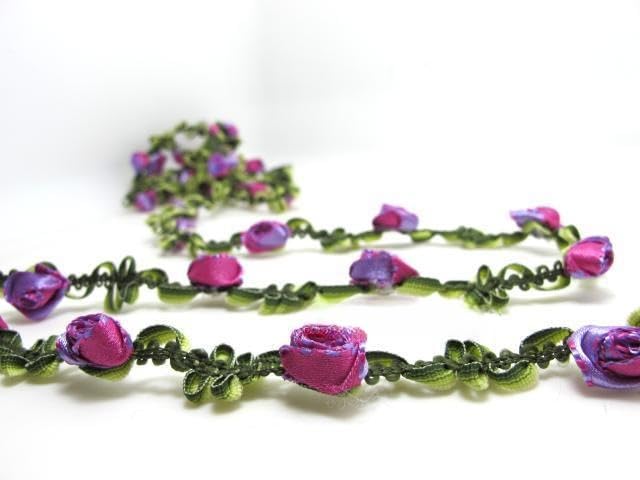 1/2/10 Iarda di Fiori Artificiali in Raso Viola Stringa di Cotone Floreale Foglia Nastro da Cucito per Cucire Passamanerie e Bordi per L'artigianato
