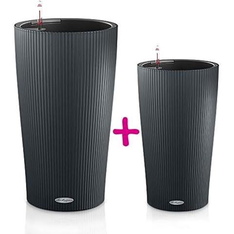 Lechuza CILINDRO Color 23 D23 H41 cm + CILINDRO Color 32 D32 H56 cm Slate Poly Resin Floor Self-watering Planters with Substrate Cover